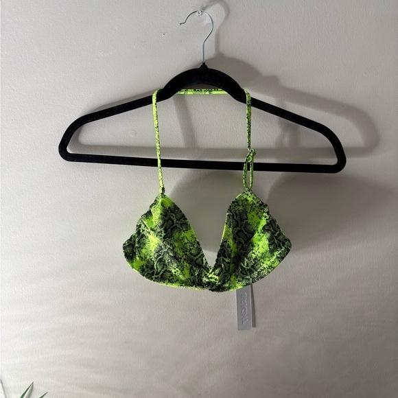 Bright Swimwear Neon Green Snake Print Halter Bikini Top - Picture 1 of 5